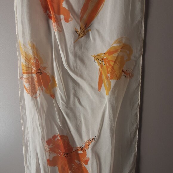 Gorgeous Silk Floral Oblong Scarf Cream with Orange and Yellow - Picture 4 of 9
